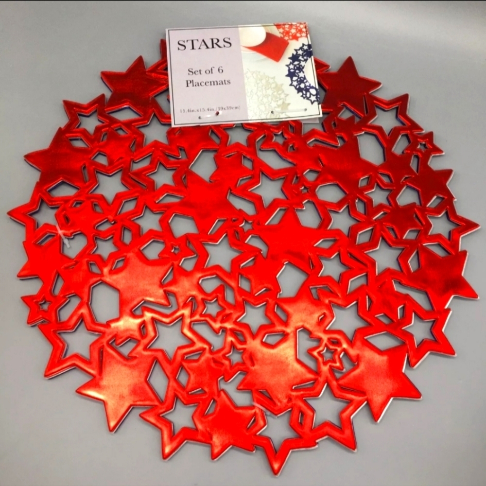6pc 4th of July Cut Out Stars Vinyl Placemat Set Patriotic Indoor Outdoor Decor - Picture 3 of 13